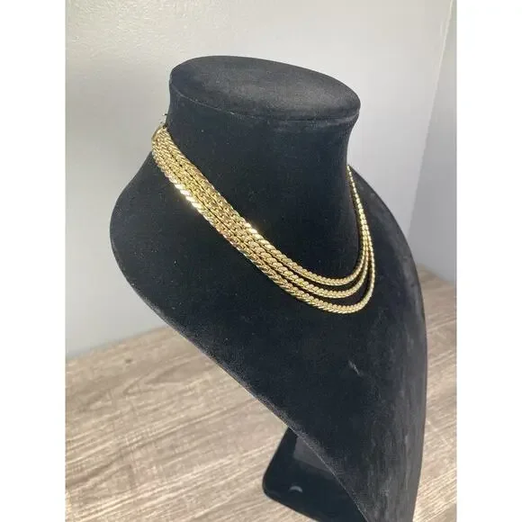 Crown Trifari Vintage Gold Tone 3 - Strand Chain Necklace 18” Signed - Picture 5 of 8